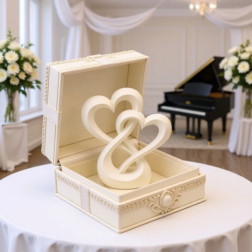 Best Wishes 3D Printed Double Heart Ornament Lovers Gifts Sweet Car Interior Ornament Creative Hollow Heart Models Desk Decor