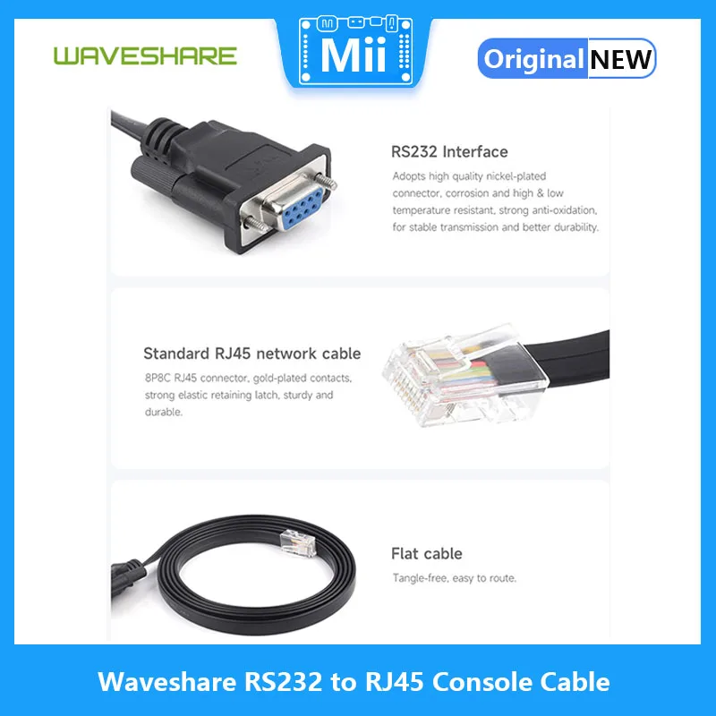 Waveshare สายเคเบิล RS232กับคอนโซล RJ45พอร์ต RS232 DB9ตัวเมียไปยังพอร์ตตัวผู้ RJ45คอนโซลความยาวสายเคเบิล1.8เมตร