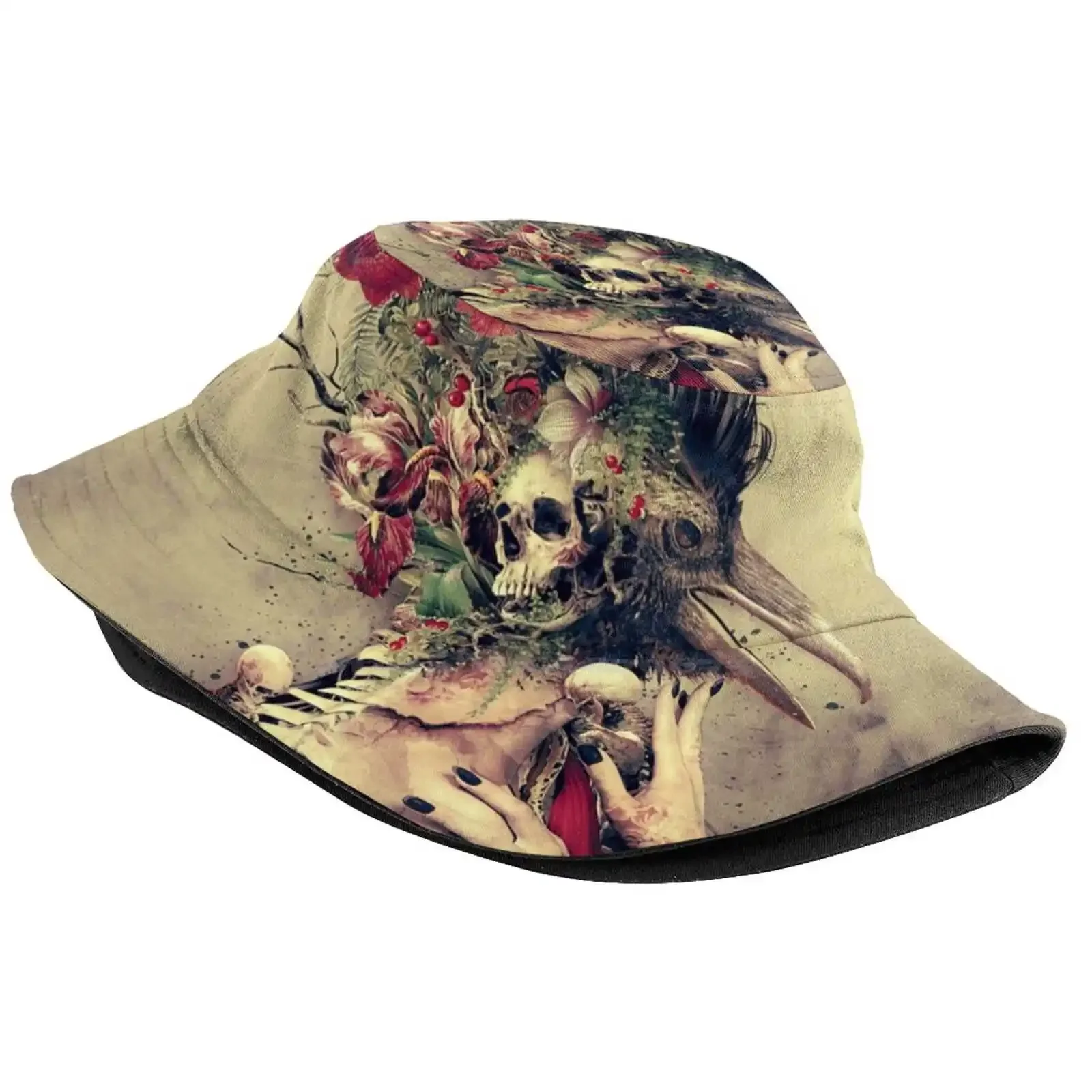 Raven Sun Cap Fisherman Hat Bucket Hats Surrealism Dark Art Skull Skeleton Snake Botanical Floral Flowers Wall Interiors