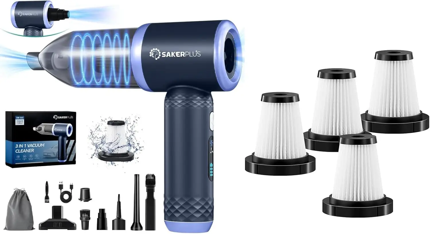 مكنسة كهربائية محمولة لاسلكية 3 في 1 ومجموعة واحدة من الفلتر (4 قطع) #1