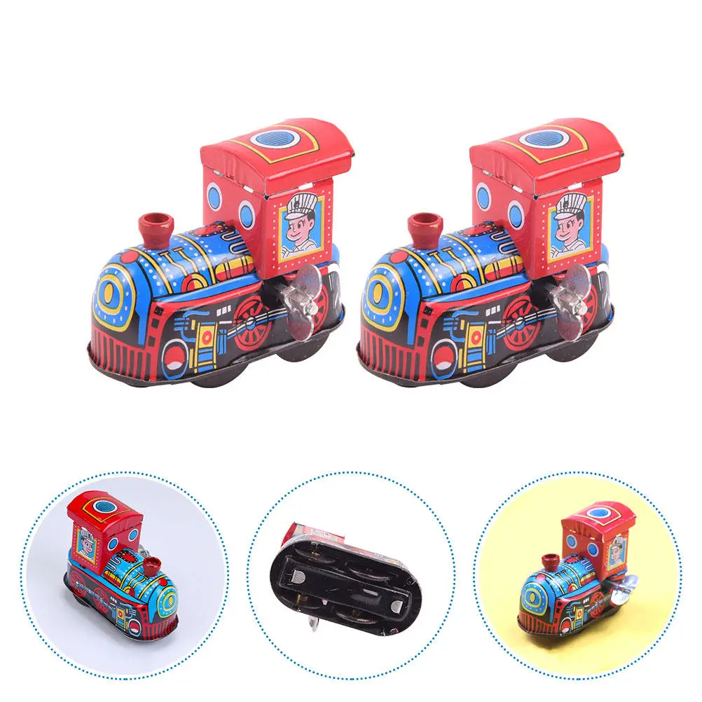 

2 Pcs Christmas Themed Clockwork Toys Holiday Wind up Mechanism Toddler Boy Car Cartoon Kids Model Train Mini for Novelty