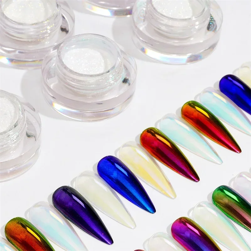 FSIXCL 1 Jar 0.3g Aurora Chrome Powder Rubbing Pigment Dust Mirror Effect for Nail Art Decoration Salon Design WT Series