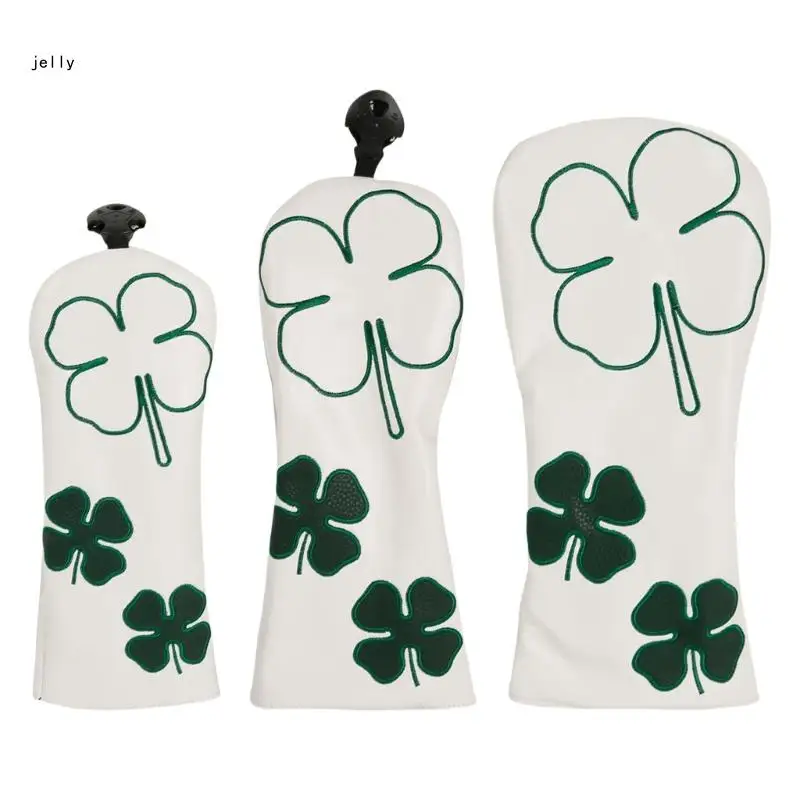 448C 3Pcs Leaf Pattern Driver Headcover PU Golfs Club Head Cover for Drivers and