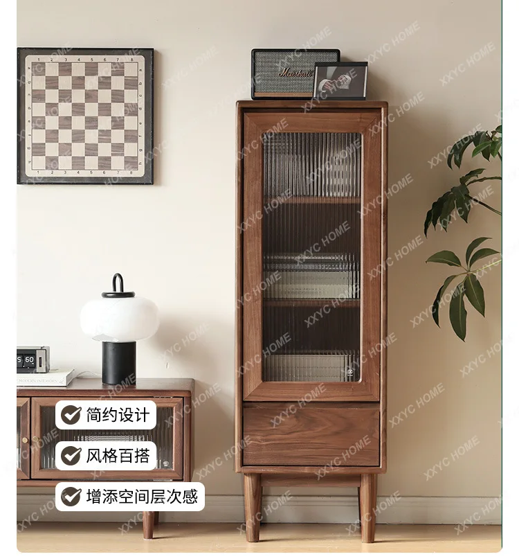 Solid wood side cabinet narrow cabinet living room crevice locker black walnut