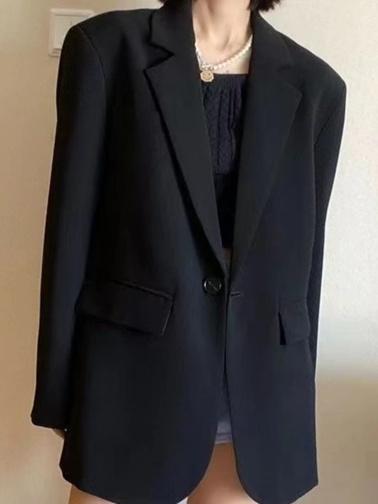 Spring Autumn Womens Black Blazers Suit Jacket Korean Loose Casual Suit Slimming Female Top Elegant Temperament Women's Clothing