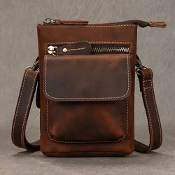 Retro Men's HiP Bum Waist Bags Clip Buckle Belt Waist Packs Zip Small Mini Fanny Pack Genuine Leather Cowhide Man Belt Pouch
