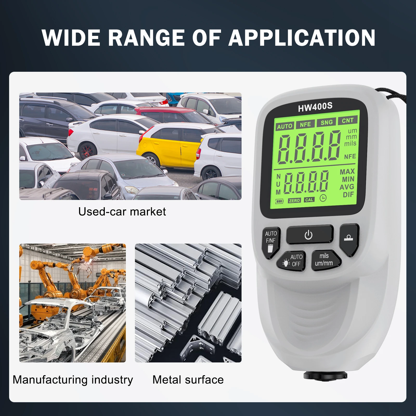 HW400S Car Paint Thickness Tester Film Coating Thickness Gauge Meter Automotive Test Tool Manual Paint Tool Digital Backlight