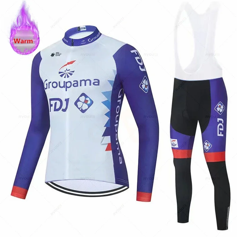 

Fdj Winter Thermal Fleece Cycling Jersey Set Men Long Sleeve Ropa Ciclismo Bicycle Clothing Bib Pants Maillot Hombre Bike Jersey