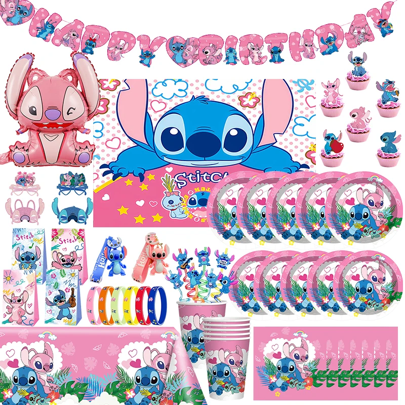 Stitch Birthday Party Decorations Lilo Stitch Birthday Party Tableware Set Backdrop Balloons Plates Napkins Kids Party Supplies