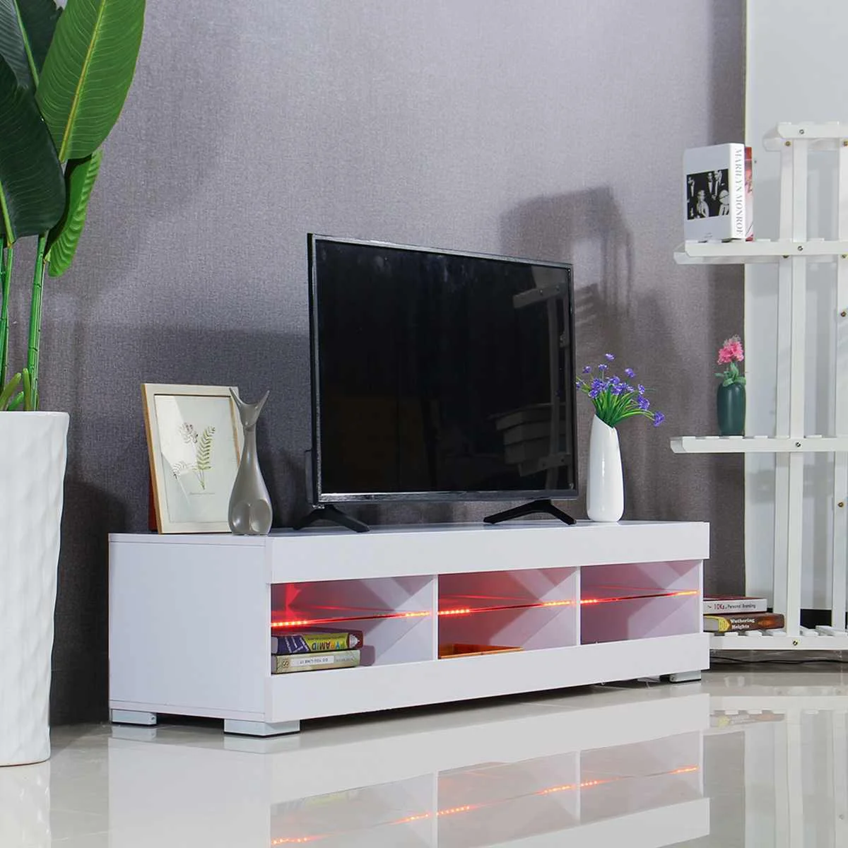 

57 inch RGB LED TV Unit Cabinet Stands with 6 Open Drawers TV Bracket Table Home Living Room Furniture tv Stands US Shipping