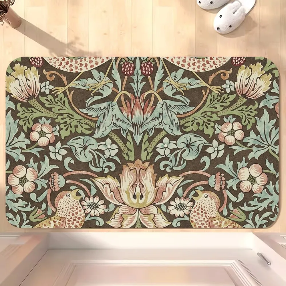 Art W-William Morris Luxury D Floor Mat Bedroom Kitchen Door Bath House Super Absorbent Foot Non-slip