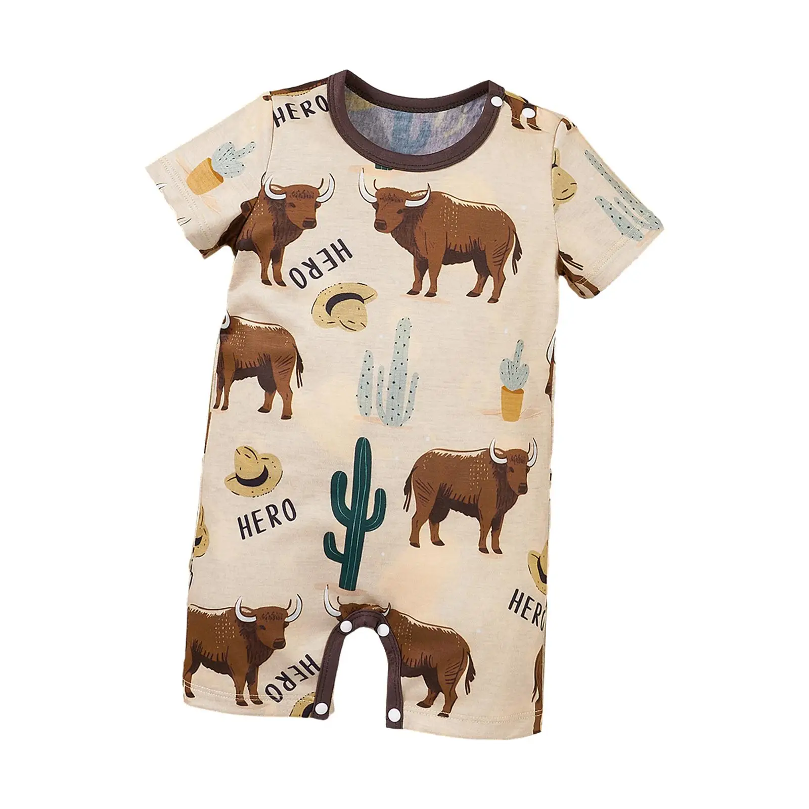 Newborn Cartoon Pyjama Playsuit Boys Girls Short Sleeve Romper Round Neck