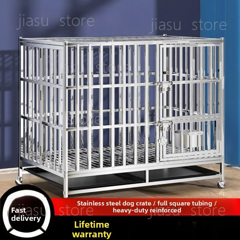 

Stainless steel dog cage Large dog special folding square tube pet kennel border collie dog cage