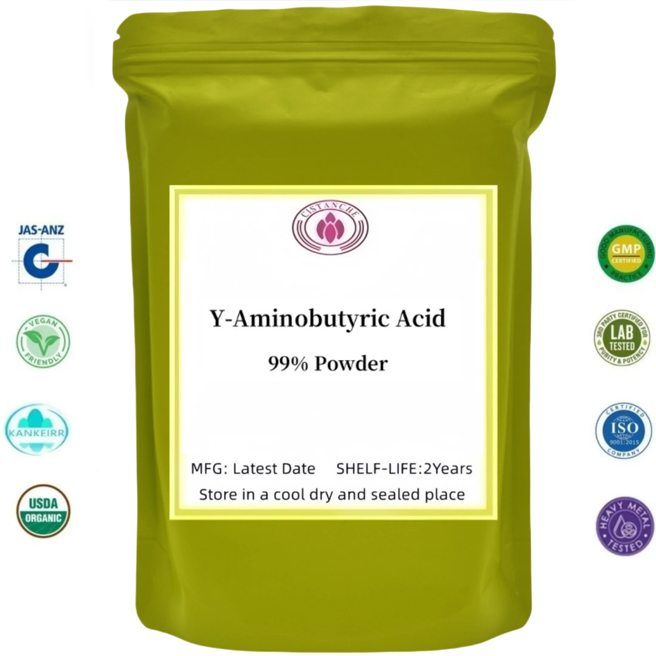 Fábrica de polvo de ácido GABA Gamma Aminobutyric especializa el embalaje de bolsas personalizadas para una entrega rápida en Global