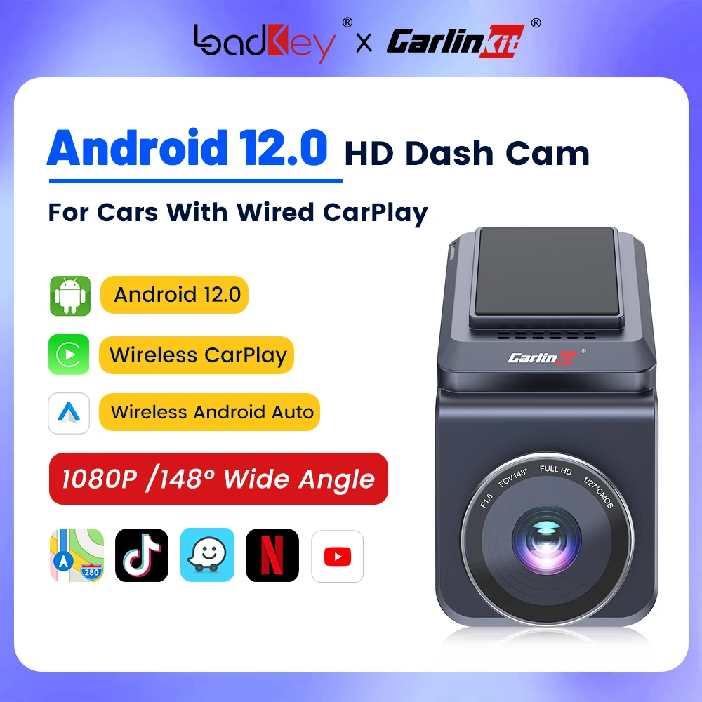 CarlinKit CarPlay Ai Dash Cam Android 12 Wireless CarPlay Android Auto DVR 1080P GPS For YouTube Tv Box For Toyota Audi Kia