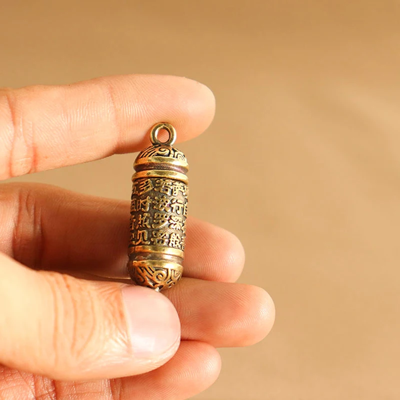 Hollow Brass Buddha Bottle Sutra Cylinder Pendant Keychain Necklace Jewelry Handmade Vintage Pill Box Container Bottle Keychains