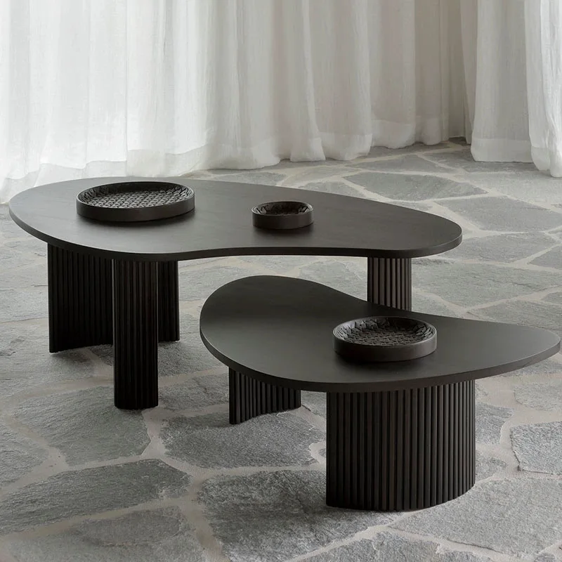 Solid wood combination irregular coffee table living room wabi-sabi style black coffee table