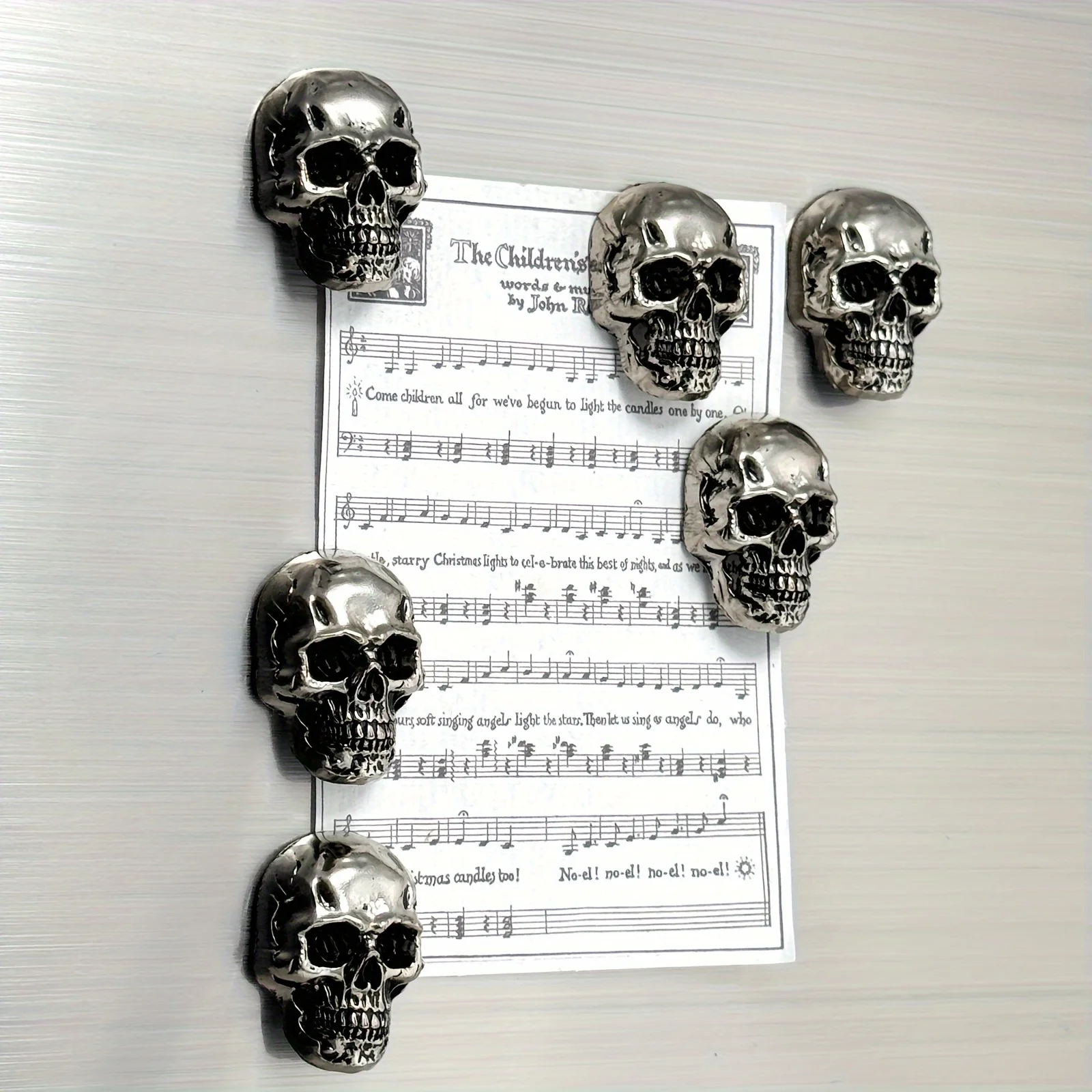 6pcs Gothic Skull Stainless Steel Refrigerator Magnets The Hymn to the Sun" Sheet Music Design, Dark & Elegant Decor for Adults