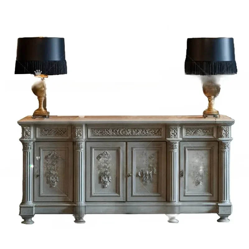 

French retro solid wood carving flower porch cabinet small apartment living room decorative cabinet household locker birch