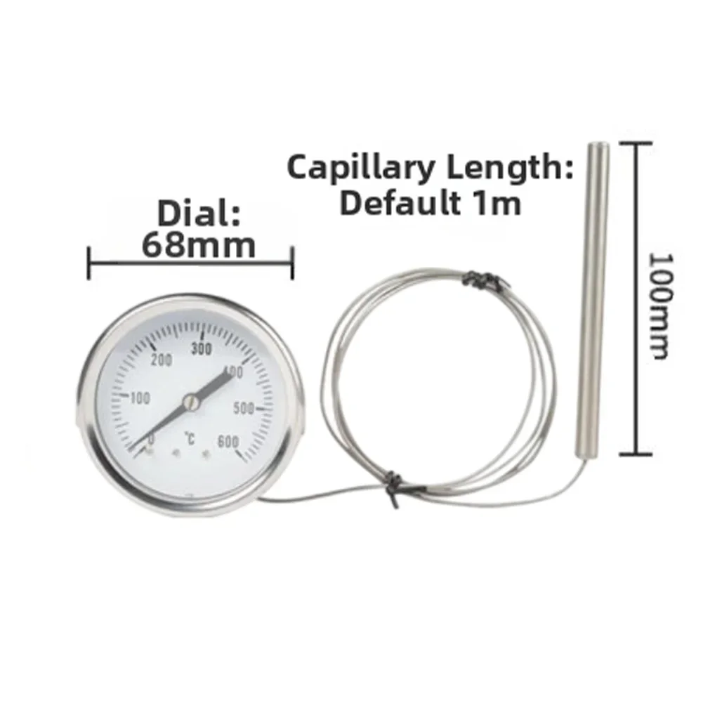 Temperature Thermometer Stainless Steel Probe 0 to 600 Celsius for Ovens Boilers and Industrial Heat Monitoring