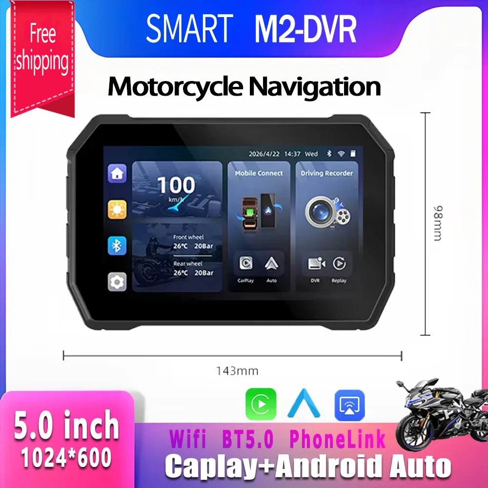 SMART 5.0 inch Portable Digital Motorcycle Dashboard GPS Motorcycle Navigation Display Screen Wireless CarPlay Moto Android Auto
