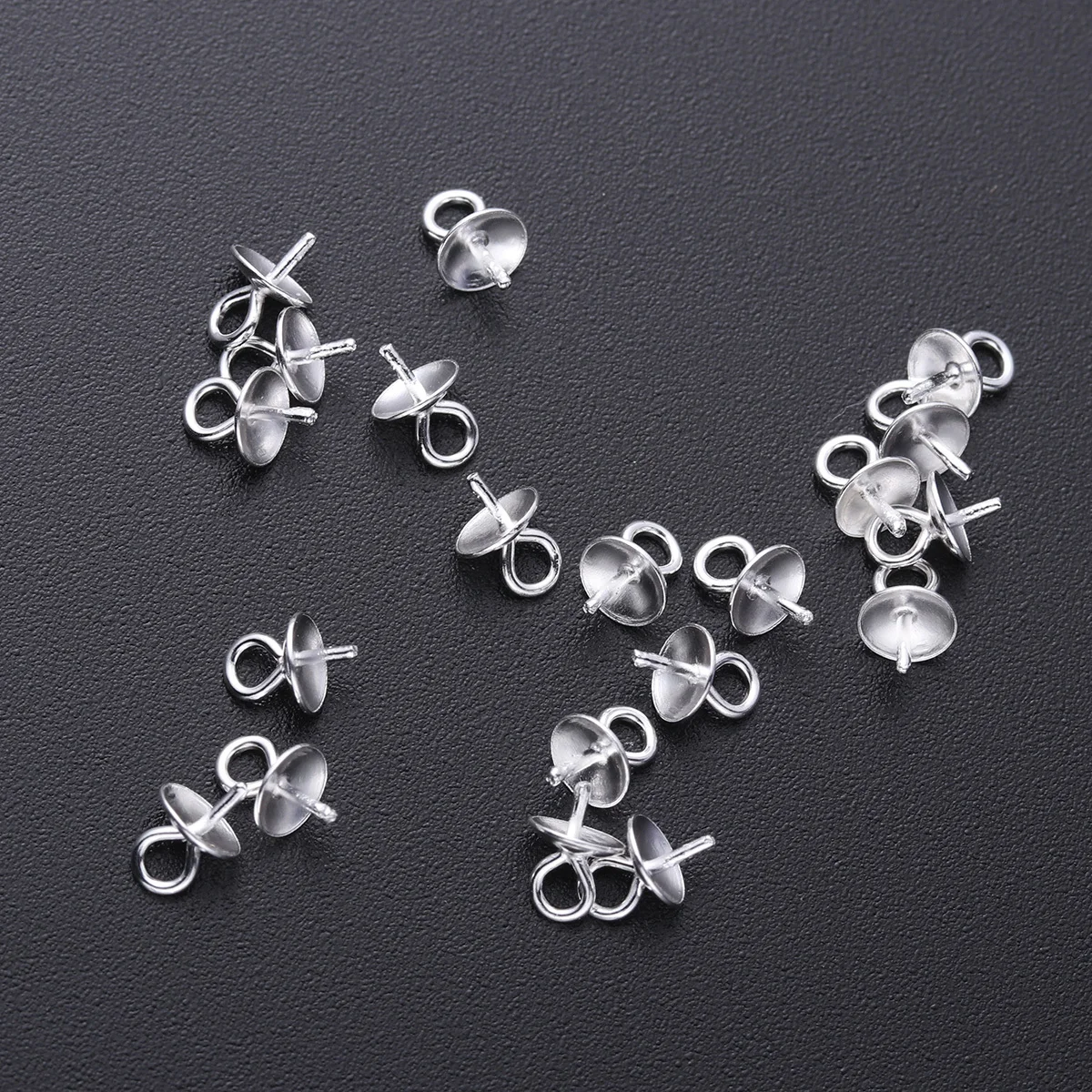 20Pcs 4mm Pearl Cup Pendant Connectors Silver Jewelry Making Findings for Crafting Beautiful Necklace Bracelet Designs