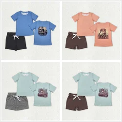 Wholesale Toddler Short Sleeves Ducks Dogs Shirt Kids Cotton Pocket Shorts Children Embroidery Summer Sets Baby Boy Outfit