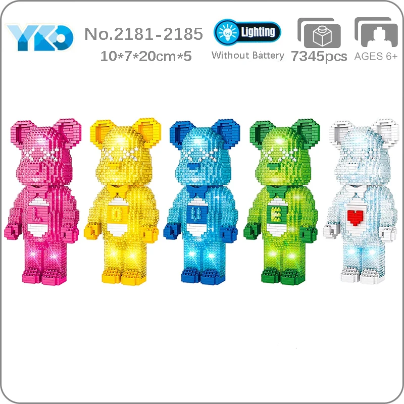 YKO Animal World Love Crystal Bear Heart Drawer Pet Doll Light Mini Diamond Blocks Bricks Building Toy For Children Gift No Box