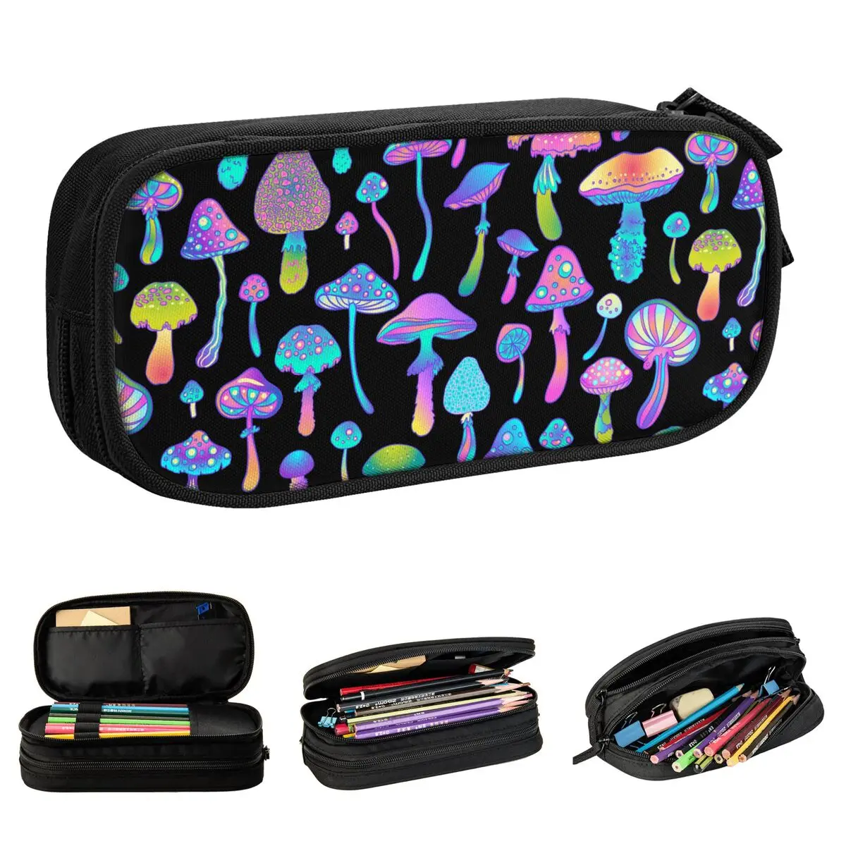 Magic Mushrooms Pattern Vintage Pencil Cases New Psychedelic Pen Box Bag Girl Boy Big Capacity Office Gifts Pencilcases