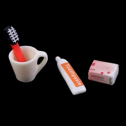 1Set Dollhouse Miniature Mini Cup Toothpaste Toothbrush For Doll Accessories Soap Pretend Play Toy