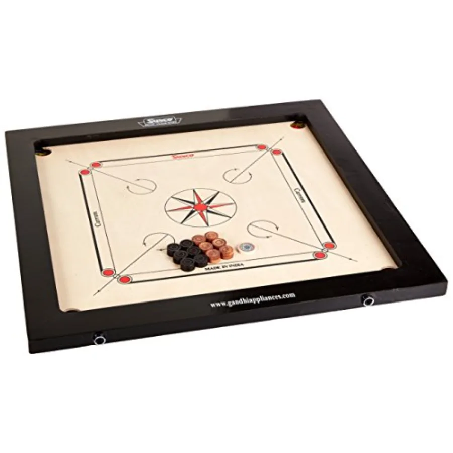 

Surco Classic Size Carrom Board with Coins and Striker 4mm Wooden Table Game in Black and White with Smooth Surface for Indoor