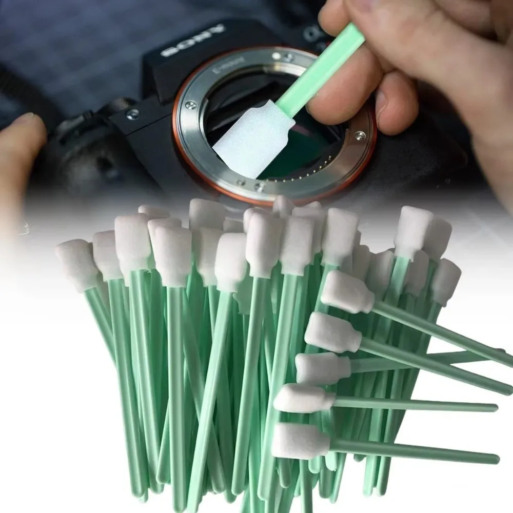 100Pcs Dust Free Digital Camera Cleaning Brush Non-Fluffy Fiber Tips Fine Cleaning Sponge Swab Plastic Handles