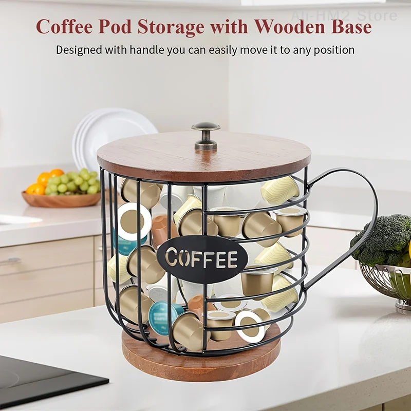 Coffee Pod Holder With Base And Lid Iron Coffee Capsule Holder Hollow Coffee Pod Storage Kitchen Countertop Organizer Baskets