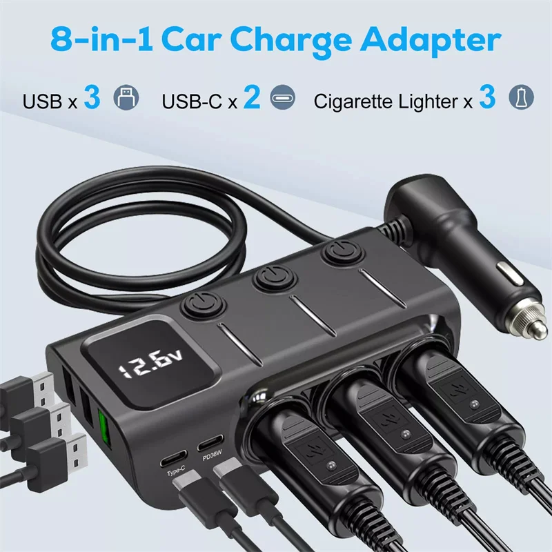 

120W 3 In 1 Three USB Socket Car Cigarette Lighter Adapte 12V 24V Splitter LED Fast Charger Plug Adapter For IPhone GPS Dashcam