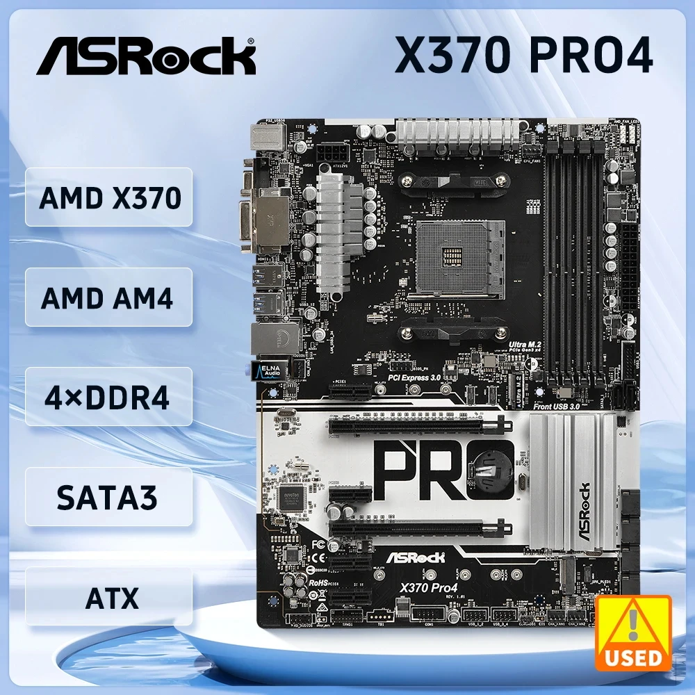    Placa-mãe ASROCK X370 Pro4 X370 AM4 DDR4 64GB 2×M.2 com suporte para Ryzen 5 5600X 4500 2400G 3400G 5300G A8-9600 CPU
