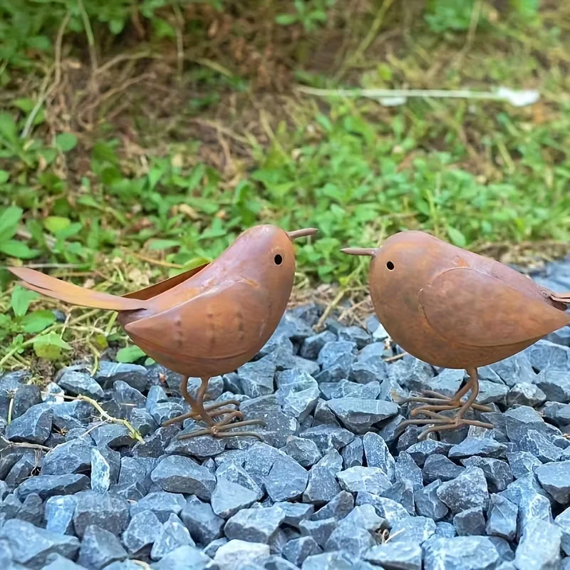 [G] Rustic Metal Birds Outdoor Garden Decor Iron Art Birds Statue Metal Bird Ornament Courtyard Sculpture For Yard, Patio, Lawn
