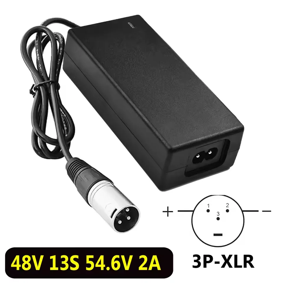 54.6V 2A Lithium Battery Charger For 48V 13S 54.6V Li-ion Charger Adapter With XLR 3Pin Canon-EU/US Plug 18mm Battery Chargers
