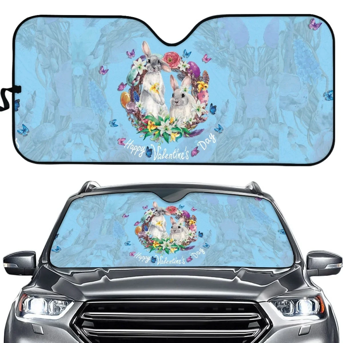 Easter Cute Cartoon Bunny Car Sunshade Folding up Durable Interior Protector Parasol Universal Auto Sun-Shades for Mens Women