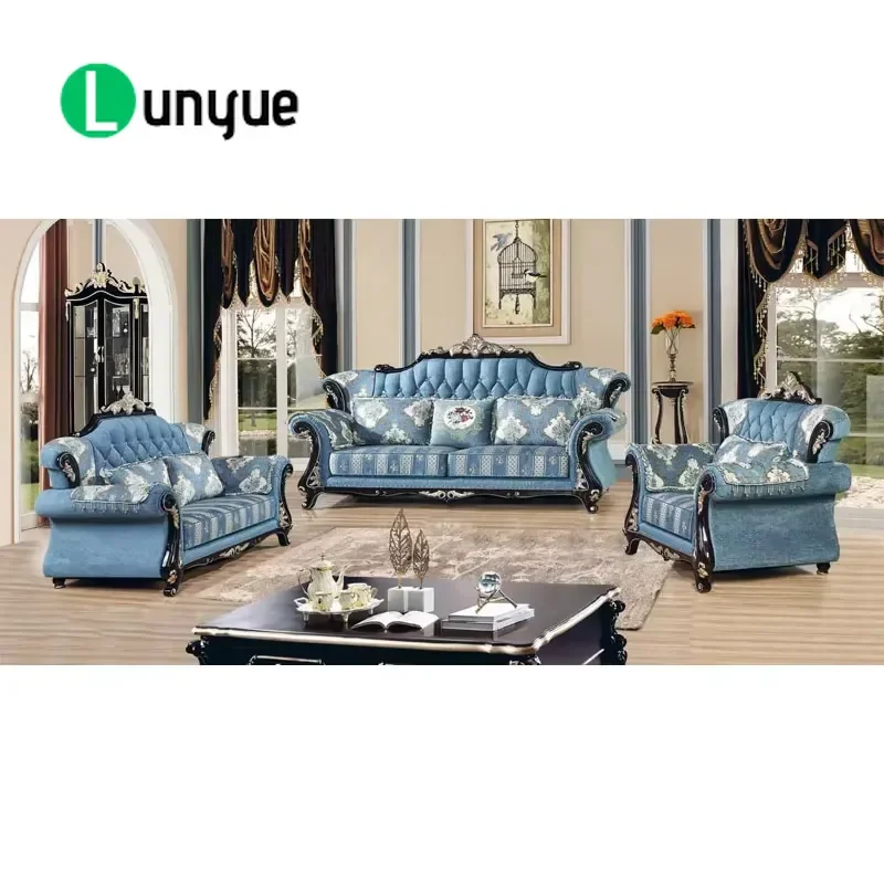 European Home Classic High Quality Fabric Wooden Large Soft Armrest Luxury Living Room Furniture Set Sofa