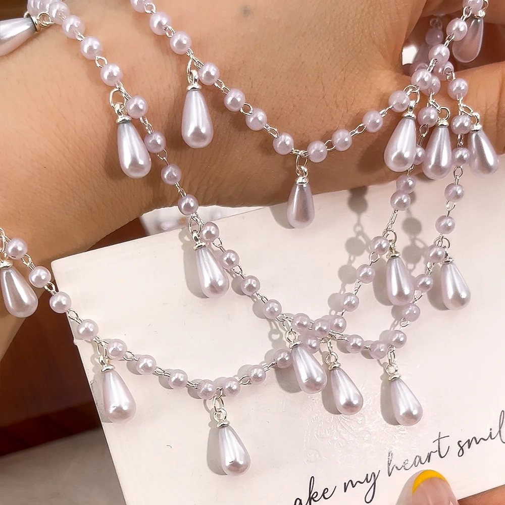 

1M 0.5M White Artificial Pearls Waterdrop Charm Plastic Ball Beaded Chain Copper Chains Necklace Needlework DIY Jewelry Making