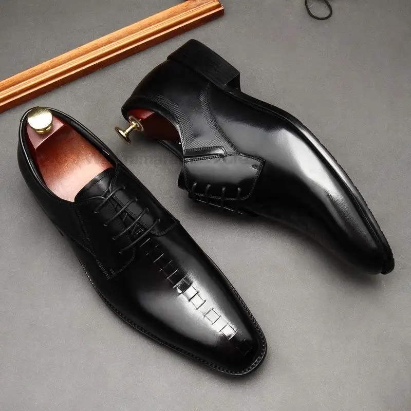 

Brand Shoes Italian Mens Dress Shoes Genuine Leather Black Oxfords Men Wedding Shoes Party Carved Formal Derby Shoes For Men