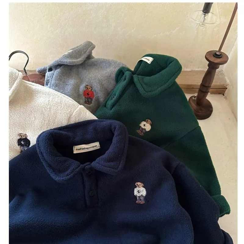 Kinder Jungen Fleece Poloshirts RAISE Herbst Winter Säuglinge Babys Jungen Unterhemd Locker Plus Samt Warm Kinder Jungen Pullover – Detail 6