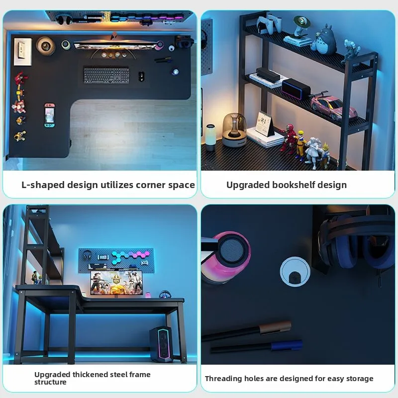 مكتب كمبيوتر مكتبي ركن جديد: مكتب ألعاب مزدوج، طاولة زاوية لرف الكتب في غرفة النوم، مكتب دراسة للمكتب المنزلي