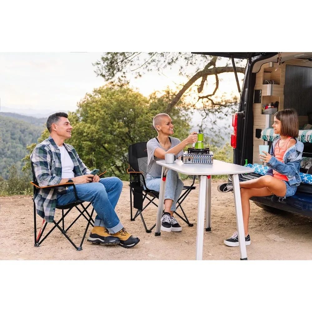 FAIR WIND Confezione da 2 sedie da campeggio sovradimensionate completamente imbottite con braccioli pieghevoli per carichi pesanti, supporto da 350 libbre con portabicchieri,