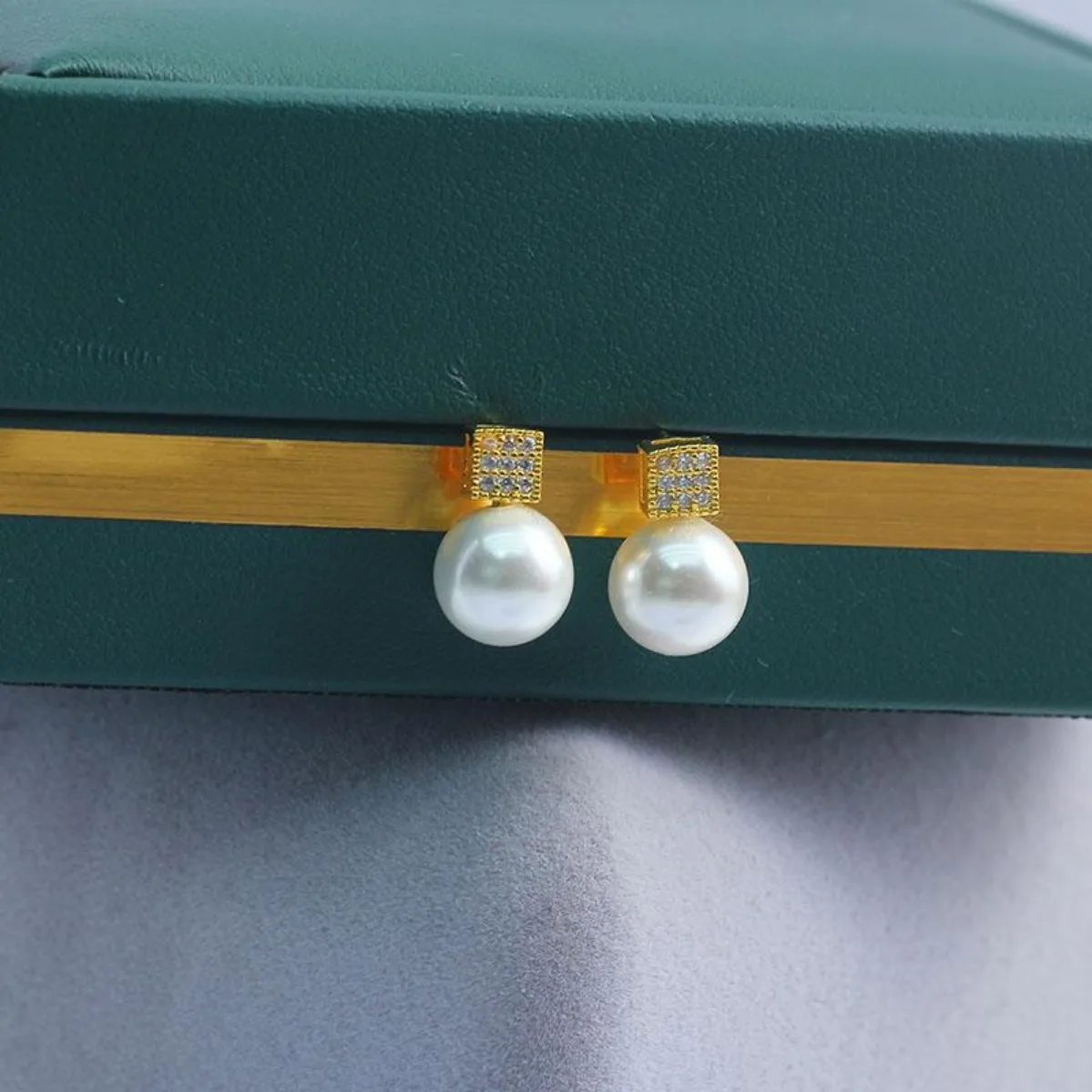 Elegant Small Sugar Cube Zircon Pearl Stud Blank Setting, New Brass Gold Plated S925 Silver Needle DIY Earring Accessories