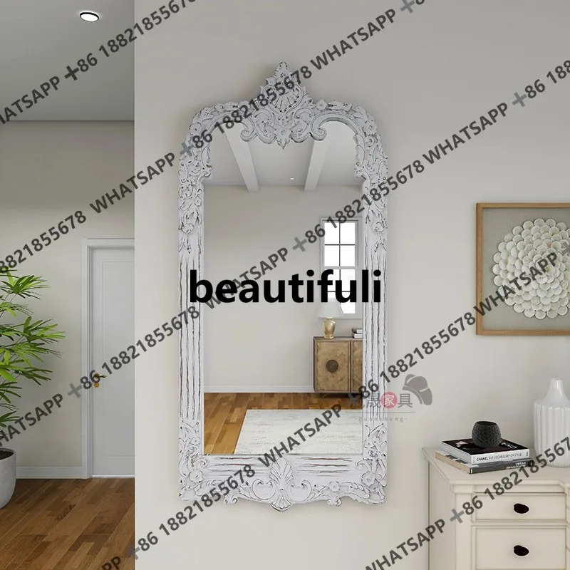 

European-style carved full body wall hanging living room bedroom home French retro full-length mirror wall hanging customization