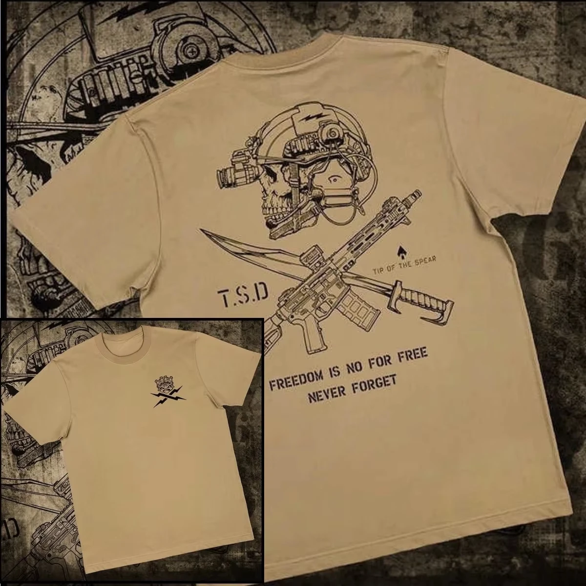 Unisex Graphic T Shirt TSD Tip of The Spear Night Vision Skull Rifle Blade Cross Double Side Print Freedom Is No for Free