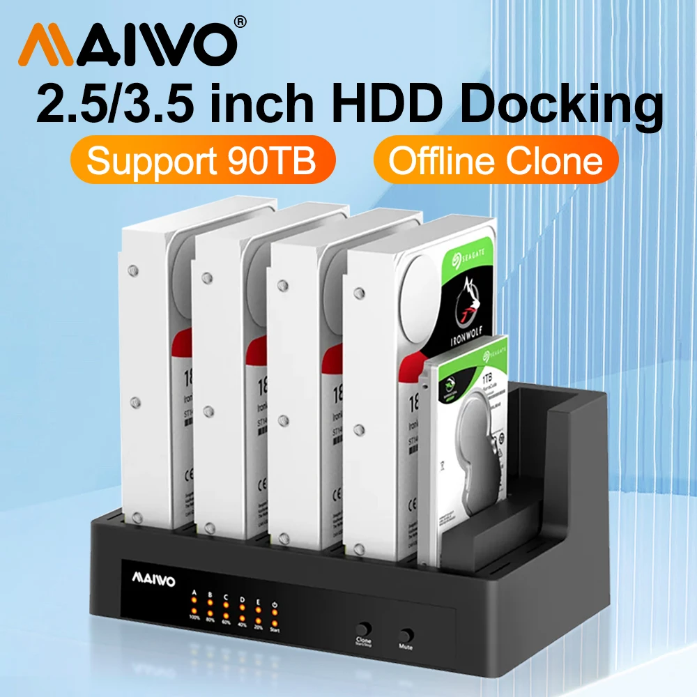 MAIWO 5-bay Hard Drive Box Base 2.5/3.5-inch Desktop Notebook Solid-state Mechanical Hard Drive Duplicator with Digital Display