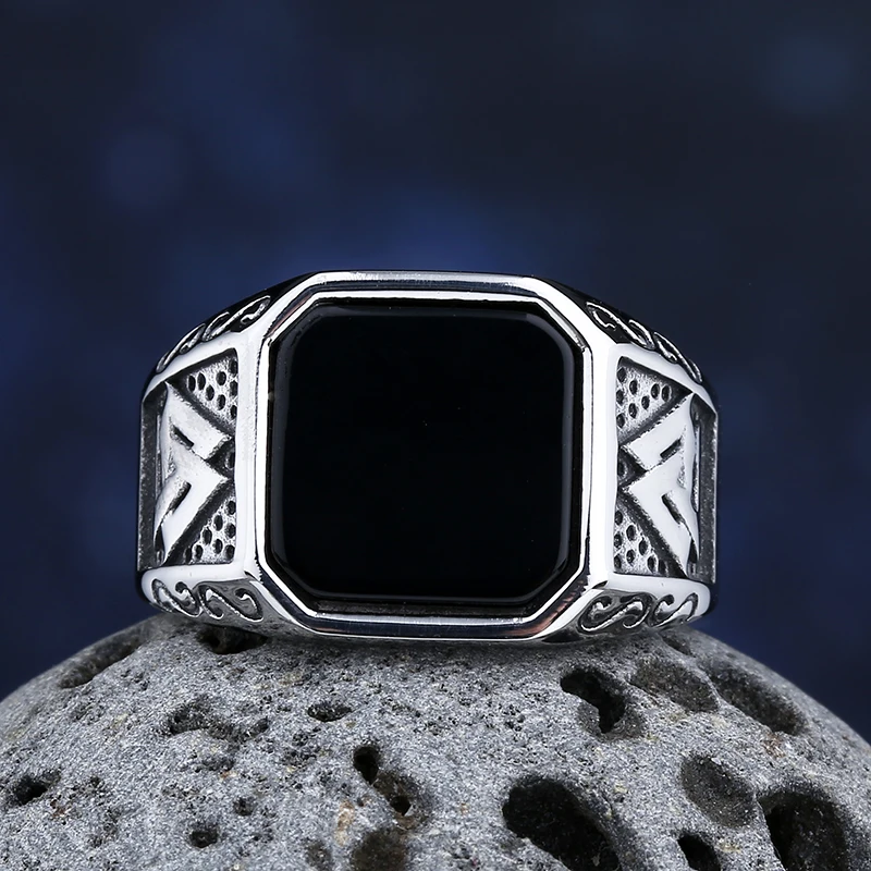 2024 New 316L Stainless Steel Celtic Knot Viking Polished Ring Black Zircon Vintage  Jewelry For Couple Gift Good Detail