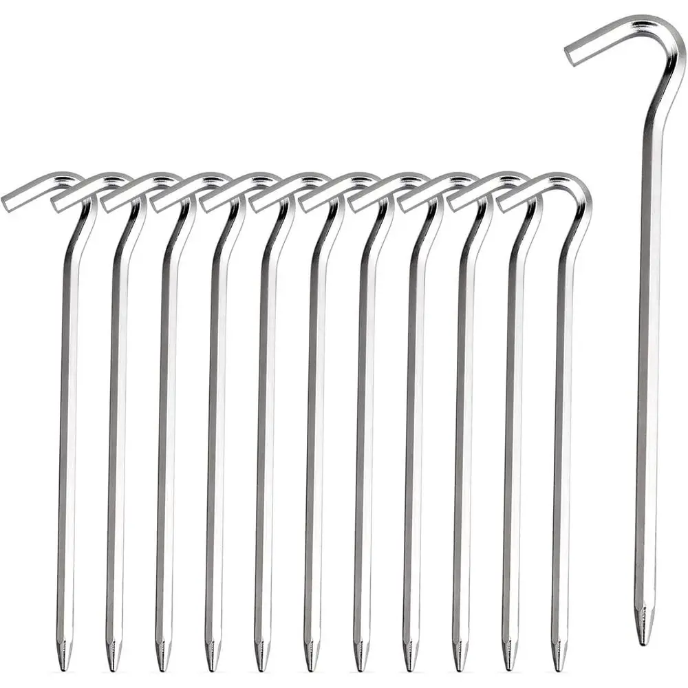 Aluminium Tent Stakes Pegs with Hook - 7 Hexagon Rod Stakes Nail Spike Garden Stakes Camping Pegs or Pitching Camping Tent, Cano